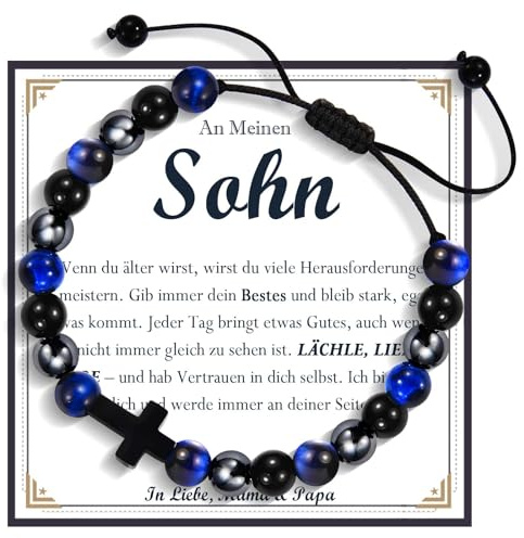 FAOMZQ Perlen Armband für Jungen, Geschenk von Eltern für Sohn zum Geburtstag, Weihnachten, Taufe & Co.