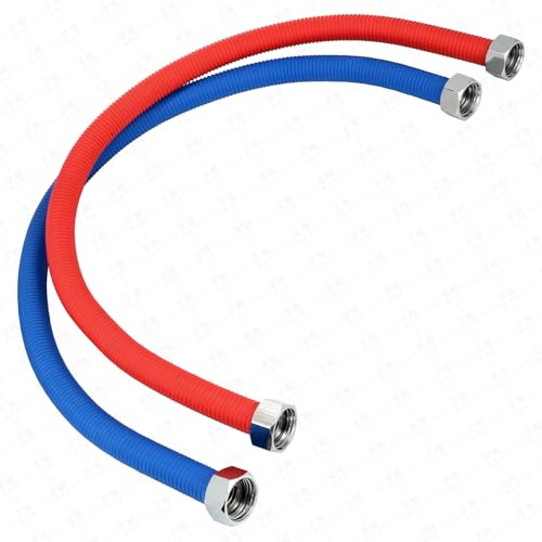 24Inch Flexible Stainless Steel Corrugated Water Heater Connector,3/4FIP x 3/4FIP,Hot and Cold Code Water Heater Hose,Brass Nuts and 304 Stainless Steel Corrugated Pipe (2Pack)