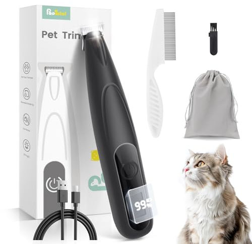 PAPMINI Leise Schermaschine Katze mit LED Display, Type-C Wiederaufladbar Schermaschine Katzenrasierer, Kabellos Krallenschere für Katze, Pro Haarschneidemaschine für Pfoten, Ohren, Gesicht, Hintern
