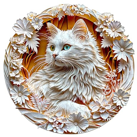 KaayeeWood Holzpuzzle Erwachsene,3D Visueller Effekt Katze Holzpuzzle,Einzigartige Wooden Puzzle Mit Geschenkbox,Geschenke für Kinder und Erwachsene (L)