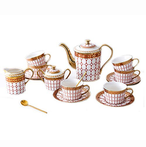 OWOHYG Serie de Juegos de té de cerámica Juego de té de cerámica 6 Piezas Taza de café y platillo Tetera Azucarero Lechera Cuchara de café Té Café, Azul