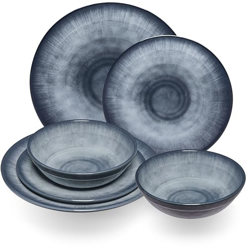 Jesolo Set de vaisselle en mélamine pour 2 personnes – 6 pièces – Aspect grès Passe au lave-vaisselle Vaisselle de camping Camping Camping Festival Pique-nique Jardin Party