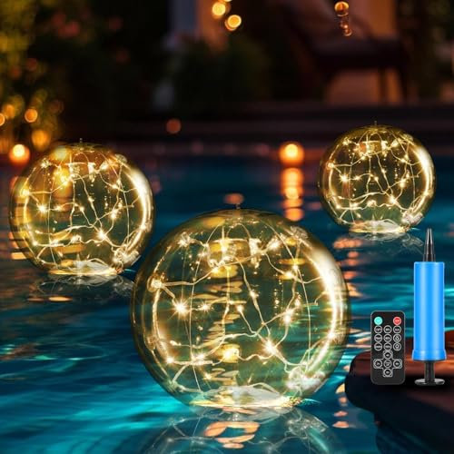 Charmofun Illuminazione solare per piscina, galleggiante, 2 pezzi, gonfiabile, a energia solare, galleggiante, diametro 35 cm, IP68, impermeabile, per piscina, giardino, spiaggia, decorazione (bianco
