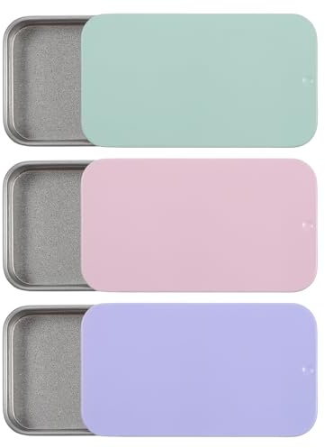 KALIONE Kleine Metallbox-Behälter, 3 Stück, Leere Metallbehälter mit Schiebedeckel 6 x 3,4 x 1,1 cm, Rechteckige Aufbewahrungsbox, Behälter für Süßigkeiten, Schmuck, Basteln(Farbe)