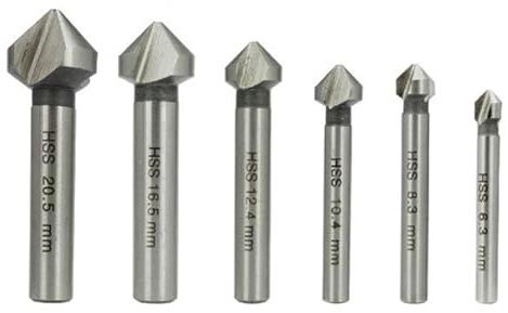 6 pcs Countersink Drill Set, 3-Flute 90 Degree HSS Chamfer Tool Drill Bit, Deburring Chamfer Drill Bit for Metal, Wood, Aluminum, Stainless Steel (6.3/8.3/10.4/12.4/16.5/20.5mm)