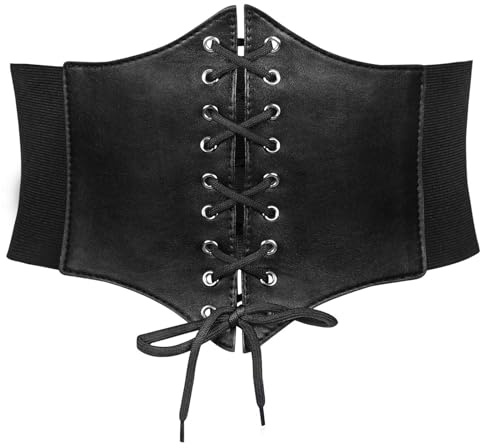 JOOTUEPO Corset Belt Women's Lace-up Corset Elastic Waist Belt Tied Waspie Wide Belts Waist Leather Dress Halloween Costume, Black