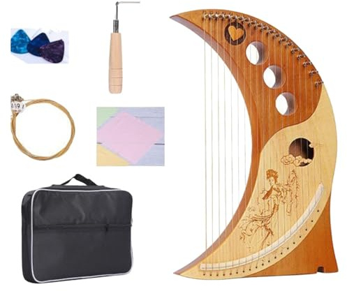Harfe, 19 Saiten 16 Töne Lyre Harfe, humanisierte Mondharfe mit Stimmgerät, Ersatzsaiten, Bedienungsanleitung (evtl. nicht in deutscher Sprache), Paddel, traditionelle klassische Saiteninstrumente für