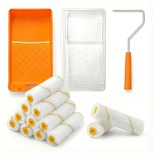 Mister Rui 4 Inch Mini Paint Roller Kit of 16, Gloss Roller, Smooth Gloss Finish for Walls, Furniture and Small Spaces