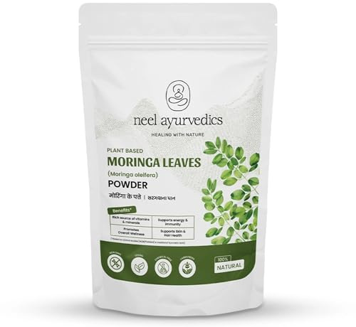 Neel Ayurvedics Moringa Blattpulver 100 g – Premium Bio Superfood Pulver vegan, natürliche Vitamine & Mineralien, rein & ohne Zusätze, ideal für Smoothies, Ernährung & Wellness