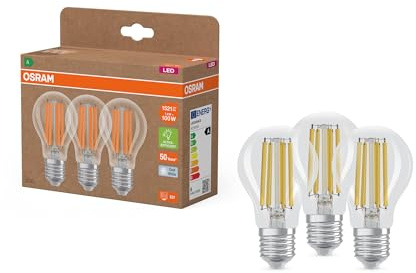 OSRAM Lampada LED Classic A100 Filament 7,2W 840, 4000K bianco freddo, E27, trasparente, 1521 lm, 50.000 ore, angolo 300°
