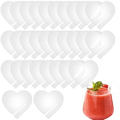 ZAYIO 30Pcs Heart Acrylic Drink Tags – Personalized Wine Glass Charms, Acrylic Drink Tags for Cocktail Drink Markers, Cocktail Accessories for Drinks and Blank Drinking Labels for Parties and Events