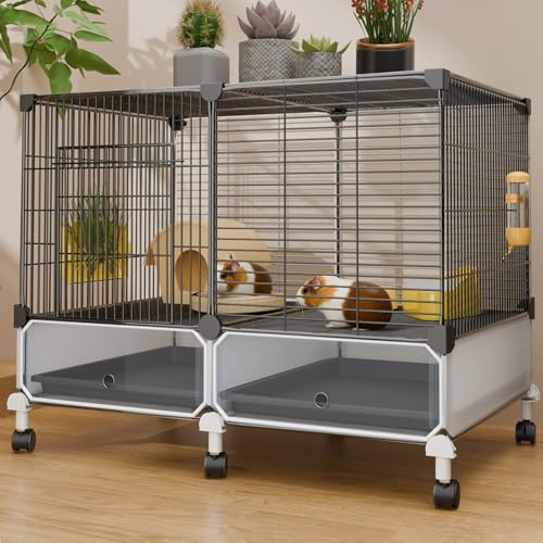 Meerschweinchenkäfig Mit Selbstgebautem Boden, Spritzwassergeschütztem Boden, Ausziehbarem Einlegeboden für Einfache Reinigung, VerschlüSseltem Eisengitter