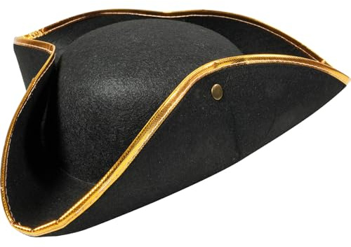 WANGWANG Piratenhut Schwarz für Erwachsene, Piraten Hut, Dreispitz Mittelalter Accessoire, Piratenkostüm Zubehör Pirat Hut für Piraten-Mottoparty, Halloween Cosplay, Karneval
