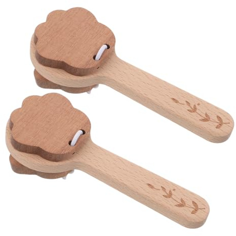 HEMOTON 2stücke Holzrassel für Junge Mädchen mit Tiermotiv Handperkussionsinstrument aus Stabilem Massivholz Geräuschemacher für Kleinkinder zur Feinmotorikförderung und Musikalischen