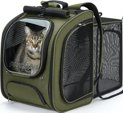 Pecute Scalabile Zaino Trasportino per Gatti a Bolla - Ampio spazio stabile, parasole traspirante, ideale per viaggiare, fare visitare cliniche veterinarie con il tuo animale domestico, Verde