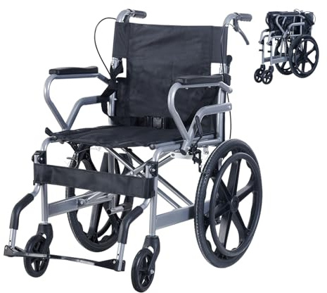 Foldable Wheelchairs for Adults Lightweight Aluminium Self Propelled Wheelchair Folding Transit Wheel Chairs for Heavy People150KG Adjustable Footrest Dual Brakes 18inch Seat (Dark Grey)