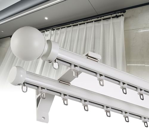 Binario per Tenda Doppio da Parete Resistente, Asta per Tenda in Lega di Alluminio Silenziosa, Guida per Tendaggi per Soggiorno, Camera da Letto e Balcone(White,13.0m)