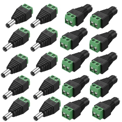 SureFly Premium 12V DC Power Connector 5.5 x 2.1mm Male Female Barrel Jack Adapter Solderless Screw Terminal Plug for CCTV Security Camera LED Strip Lights and 5V-24V Devices