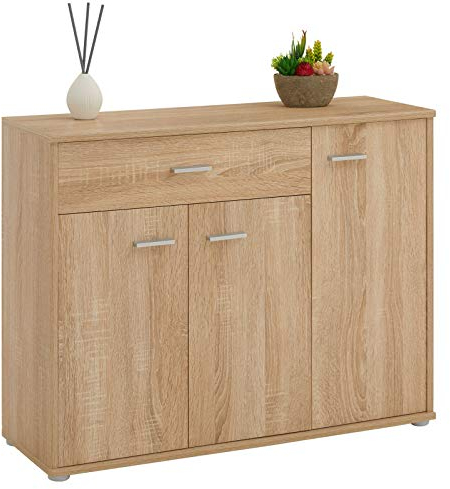 CARO-Möbel Sideboard Estelle Mehrzweckschrank, Sonoma Eiche mit 3 Türen und 1 Schublade, 88 cm breit