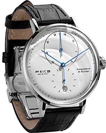 Herren Uhr FEICE Armbanduhren mit Lederarmband Minimalistische Bauhaus Watch Automatisch mechanische Uhr mit Gewölbtes Glas Design Kalender Weiß Zifferblatt Business Uhren – FM202