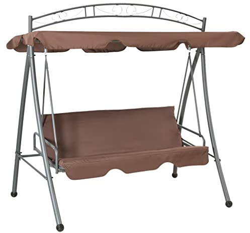 vidaXL Columpio Doble de Jardín con Toldo Marrón Café Banco Balancín de Patio