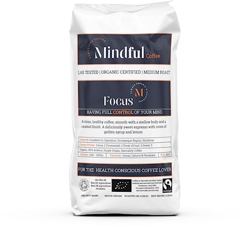 Mindful Coffee - Focus 250g| Organic Clean Ground Coffee | Lab Tested - Mycotoxin Free| Freshly Roasted |Single Origin Speciality| Espresso Grind