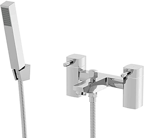Architeckt® Misa Bathroom Bath Shower Mixer Tap Handset Hose Attachment Square Twin Lever Handle for Bathtub Modern, Chrome