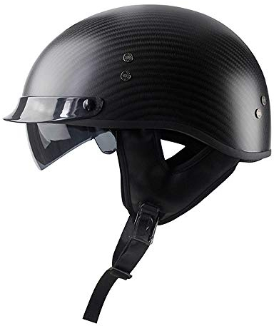 Woljay Kohlefaser Motorradhelm für Erwachsene Vintage Half Helmets Drop Down Sonnenlinse (L, Matt-Schwarz)