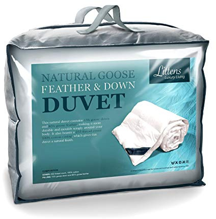Littens Luxury All Season Duo 13.5 Tog Single Bed Size White Goose Feather & Down Duvet Quilt, 15% Down, 230TC 100% Down-Proof Cotton Casing (4.5 + 9 Tog) 135cm x 200cm