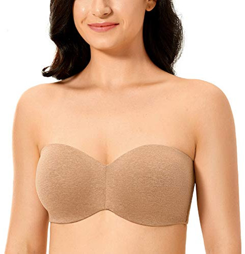 DELIMIRA Donna Reggiseno Senza Spalline Multifunzione con Ferretto Senza Cuciture Taglie Forti Senza Imbottitura Gallinaccio 3F