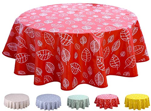 Home Direct Wachstuch Tischdecke Abwaschbar Rund 140cm Blätter Rot