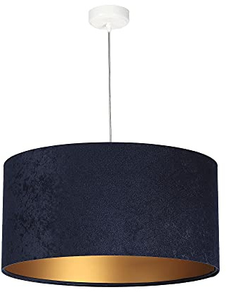 Licht-Erlebnisse XL Hängeleuchte aus Qualitäts Microfaser Velours in Nachtblau Gold E27 Ø50cm Schlafzimmer Wohnzimmer Hängelampe Pendellampe Pendelleuchte Innen