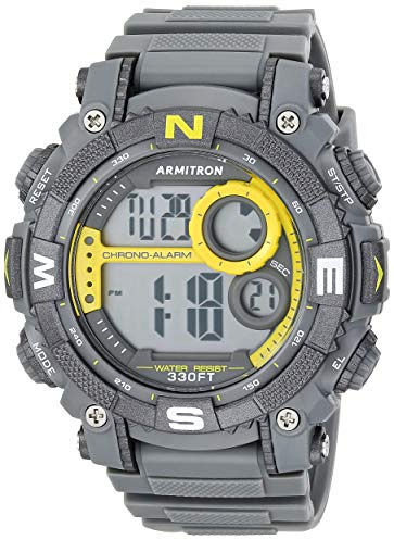 Armitron Sport 40/8284 Reloj Deportivo Digital con cronógrafo y Correa de Resina, para Hombre, Gris/Amarillo