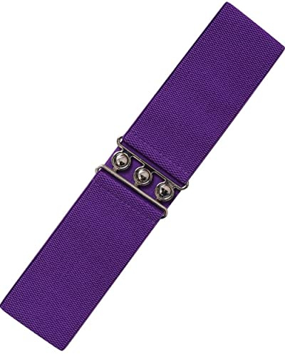 Ro Rox Damen Breiter Elastischer Taillengürtel im Retro Vintage Stil – Stretchgürtel für Kleider, 50er Jahre – Silberne oder Goldene Schnalle - DE 44-50 - Lila (Large)