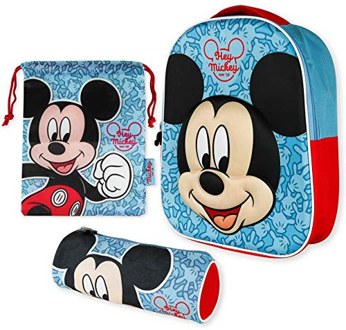 Zaino Scuola Elementare Bambino 3D, Zainetto e Astuccio – Mickey Mouse | Zaino Elementari Bambino e Bambina da 3 Anni | Zainetto Asilo Bimbo Scuola Primaria | Pacchetto Ritorno Anno Scolastico Bambini