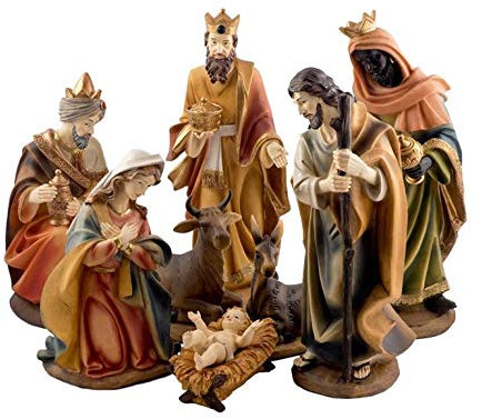 DRW Klassische Weihnachtskrippe, 8-teilig, Kunstharz, 40 cm