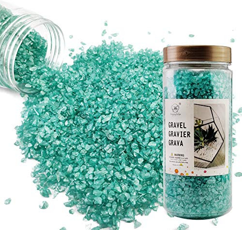 HappyFiller Terrarium Teal Crushed Glass for Crafts,Resin Arts,Fairy Garden Sand Succulent Gravel,Candle Holder Decor Granule Air Plant Mini Rock Also Vase Filler,1.3 LB
