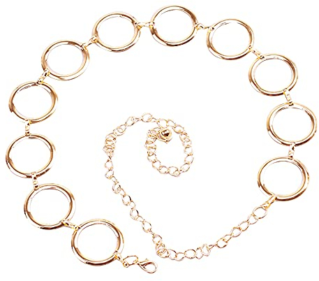 MEGAUK Damen Kettengürtel Ring Taillengürtel Hüftgurt Metallgürtel für Hochzeit Kleid 4cm Breit - Gold