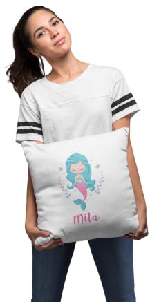Sambosa Kinder Kissen Personalisiert mit Meerjungfrau Motiv und Wunschname - individuelle Geschenke Kissenbezug Kissenhülle Kind Geburtstag Junge Mädchen Geschenkidee