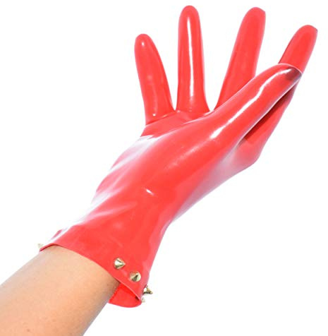 Rubberfashion Latex Handschuhe kurz - Rubber Gloves Nieten - kurze Latexhandschuhe bis Handgelenk für Damen und Herren