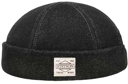 Stetson New Denim Dockermütze Baumwollmütze Dockercap Herren - Made in The EU Docker Frühling-Sommer Herbst-Winter - M (56-57 cm) schwarz