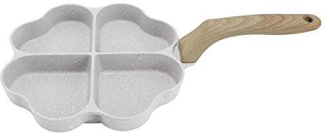 4 Cup Egg Frying Pan, Aluminium Alloy 4 Hole Nonstick Pancake Pan, Heart Shaped Omelette Pan with Handle for Flat Bottom Induction Cooker(White)