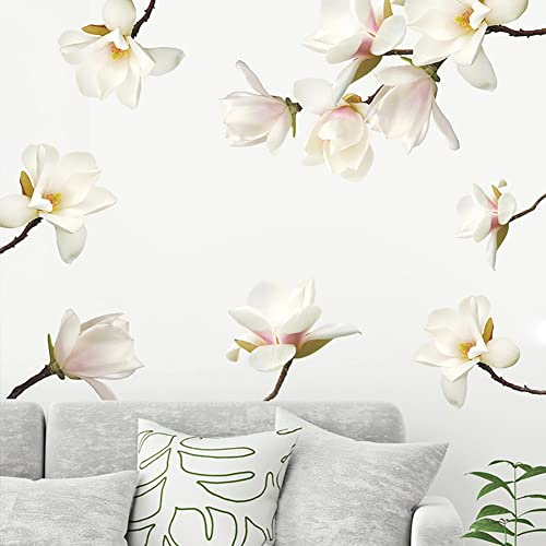Runtoo Wandtattoo Blumen Weiß Wandsticker 3D Blüten Magnolie Wandaufkleber Wohnzimmer Schlafzimmer Kinderzimmer Babyzimmer Wanddeko