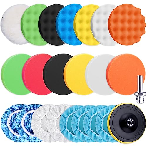 SIQUK 23 Pezzi Kit Lucidatrici Auto, Tamponi di Spugna per Lucidatura Spugne Lucidanti con Adattatore per Levigatura Ceretta Auto, 150mm