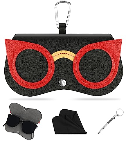 flintronic Mode Sonnenbrillenetui, Tragbares Etui Für Sonnenbrillen, Brillenetui Sonnenbrille Weich mit Karabiner, Trend Leder Sonnenbrille Tasche Mädchen, Brillenetui mit Tierkarikatur