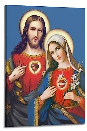 NOHF Poster artistico da parete con immagine di Vergine Maria Sacro e Gesù cuore di Maria, stampa artistica da parete, stile retrò, decorazione per la stanza, 30 x 45 cm, con cornice