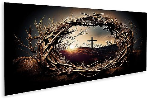 islandburner Bild auf Leinwand Ilustration Dornenkrone Kreuz Symbol Christentum Jesus Christus Bilder Wandbilder Poster JDPS-Pano
