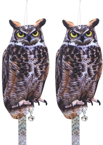 Hibou pour éloigner les oiseaux, 2 fausses chouettes pour éloigner les oiseaux, grille imprimée des deux côtés, faux faucon pour éloigner les oiseaux des fenêtres de jardin et de terrasse