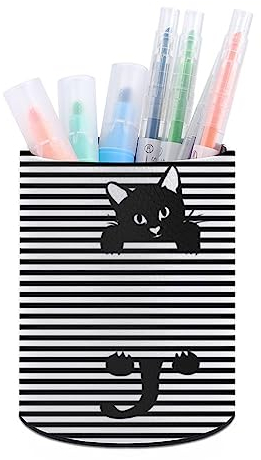 Runder Stiftehalter für den Schreibtisch, gestreift, abstrakte niedliche Katze, Stiftehalter, Desktop-Bleistift, Stiftebecher, Stifte-Organizer, Make-up-Organizer, Aufbewahrungsbox für Zuhause, Büro