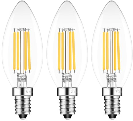 Sokkldccd E14 Dimmable Candle Bulb, SES Small Screw Light Bulbs, 4W Led Filament Bulb, 40W Equivalent, Warm White 2700K, Pack of 3